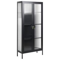 VITRINE mit Glastüren Metall Schwarz Gleora - Schwarz, Metall (80/180/35cm) - Beliani