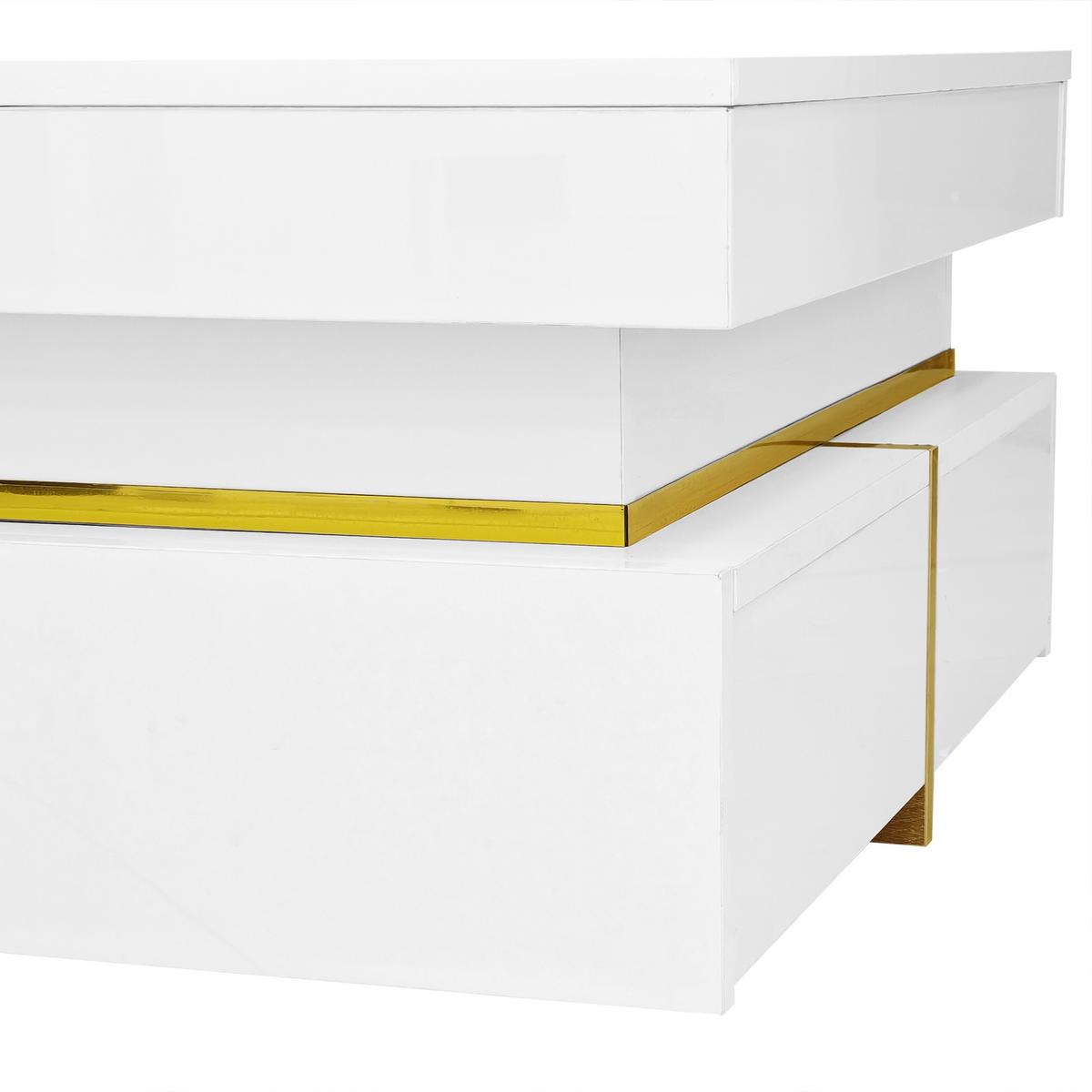 COUCHTISCH mit goldenen akzenten, 2 schubladen & kompaktes design - Weiß, Holzwerkstoff (70/70/35.5cm) - Urban Meuble