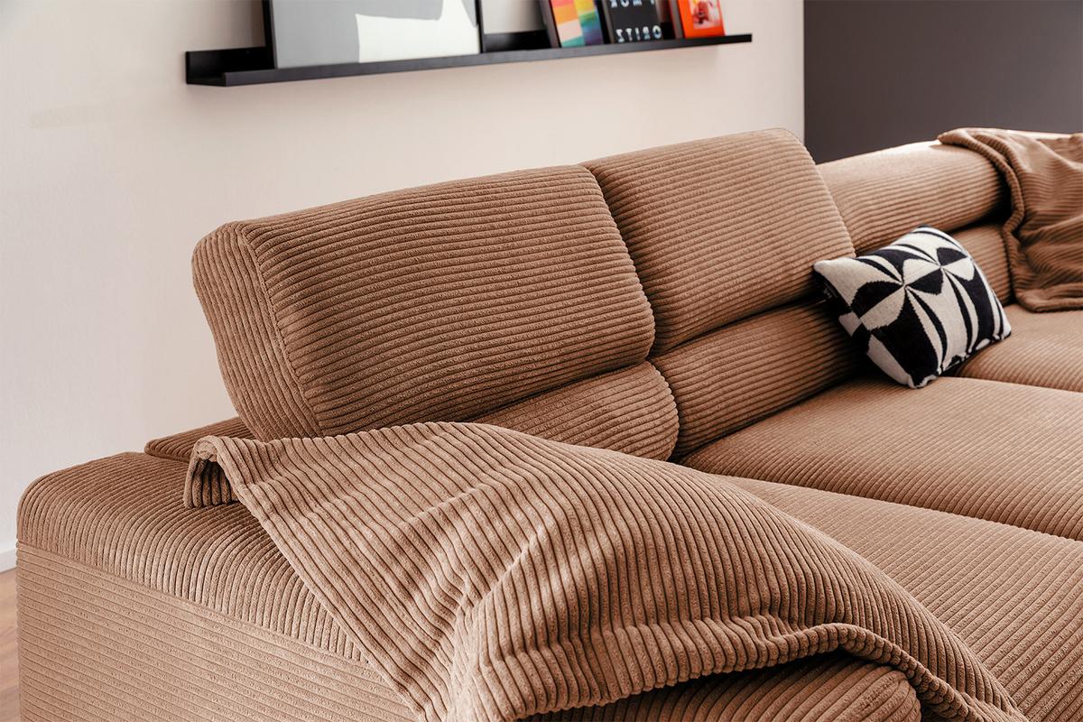 ECKSOFA DELIA Braun Cord - Schwarz/Braun, Textil/Metall (312/219cm) - KAWOLA