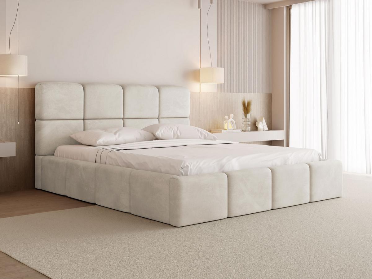 POLSTERBETT Tivio mit Bettkasten, Creme Samt 120x200 cm - Birkefarben/Creme, Holzwerkstoff/Kunststoff (120/200cm) - WFL GROUP