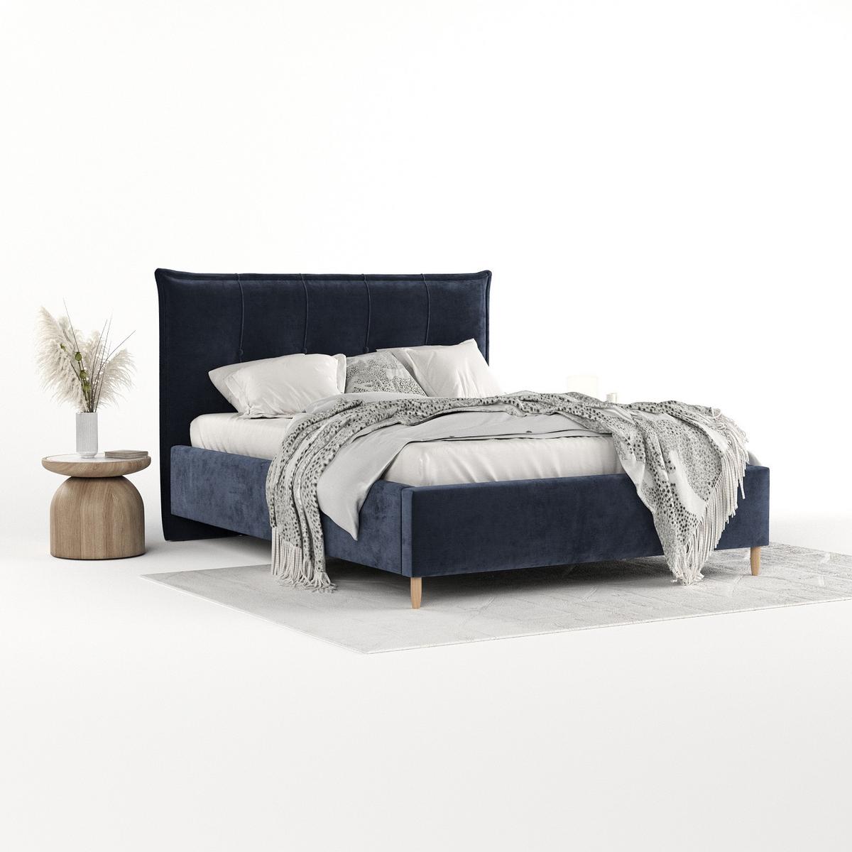POLSTERBETT Plaza 180/200 cm Marineblau im Lotta Stoff - Naturfarben/Dunkelblau, Holz/Holzwerkstoff (180/200cm) - AltaBeds