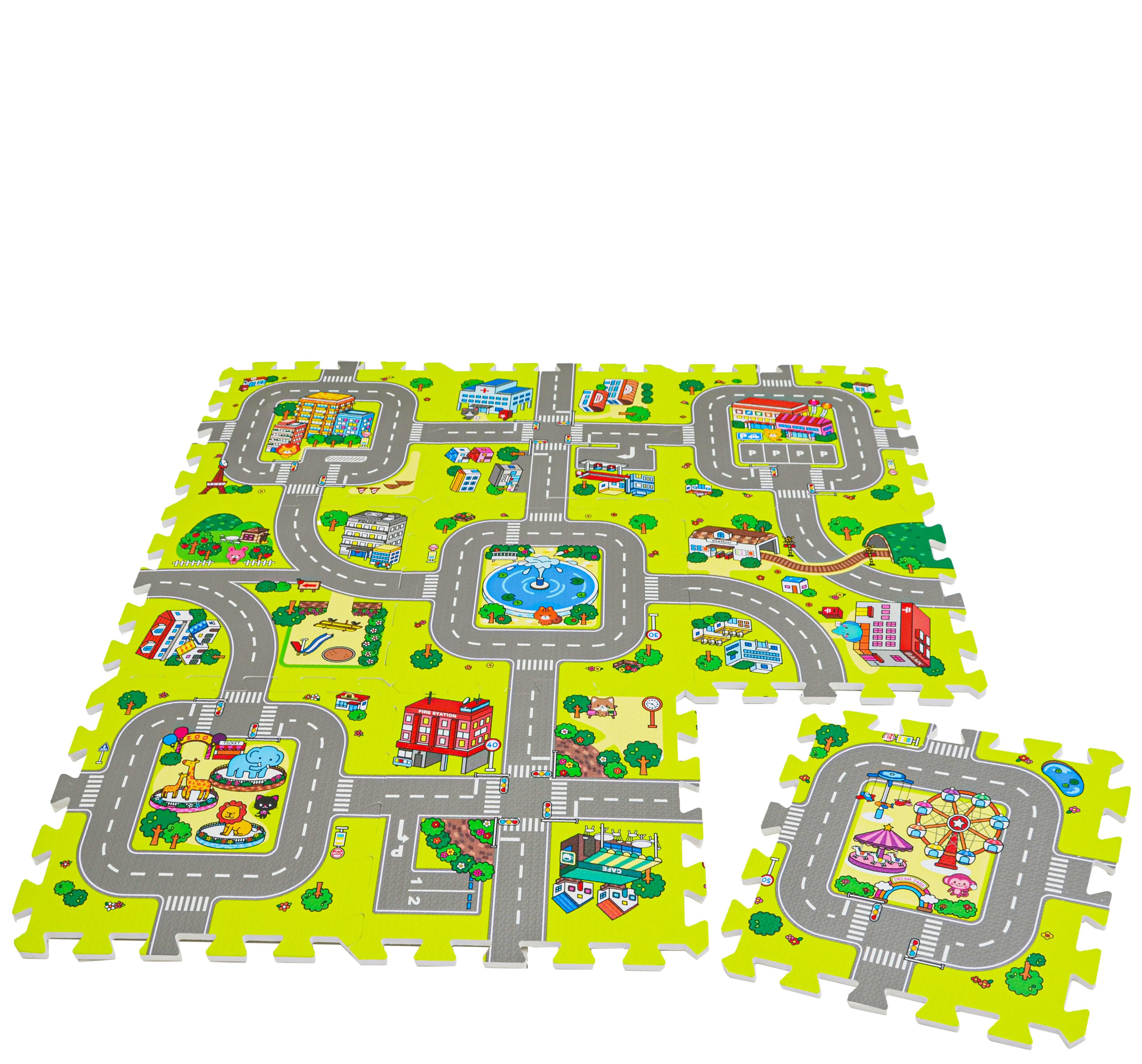 SPIELMATTE STRASSE- 90/90/1 cm Puzzlematte Grün - Multicolor, Kunststoff (30/30cm) - Littletom