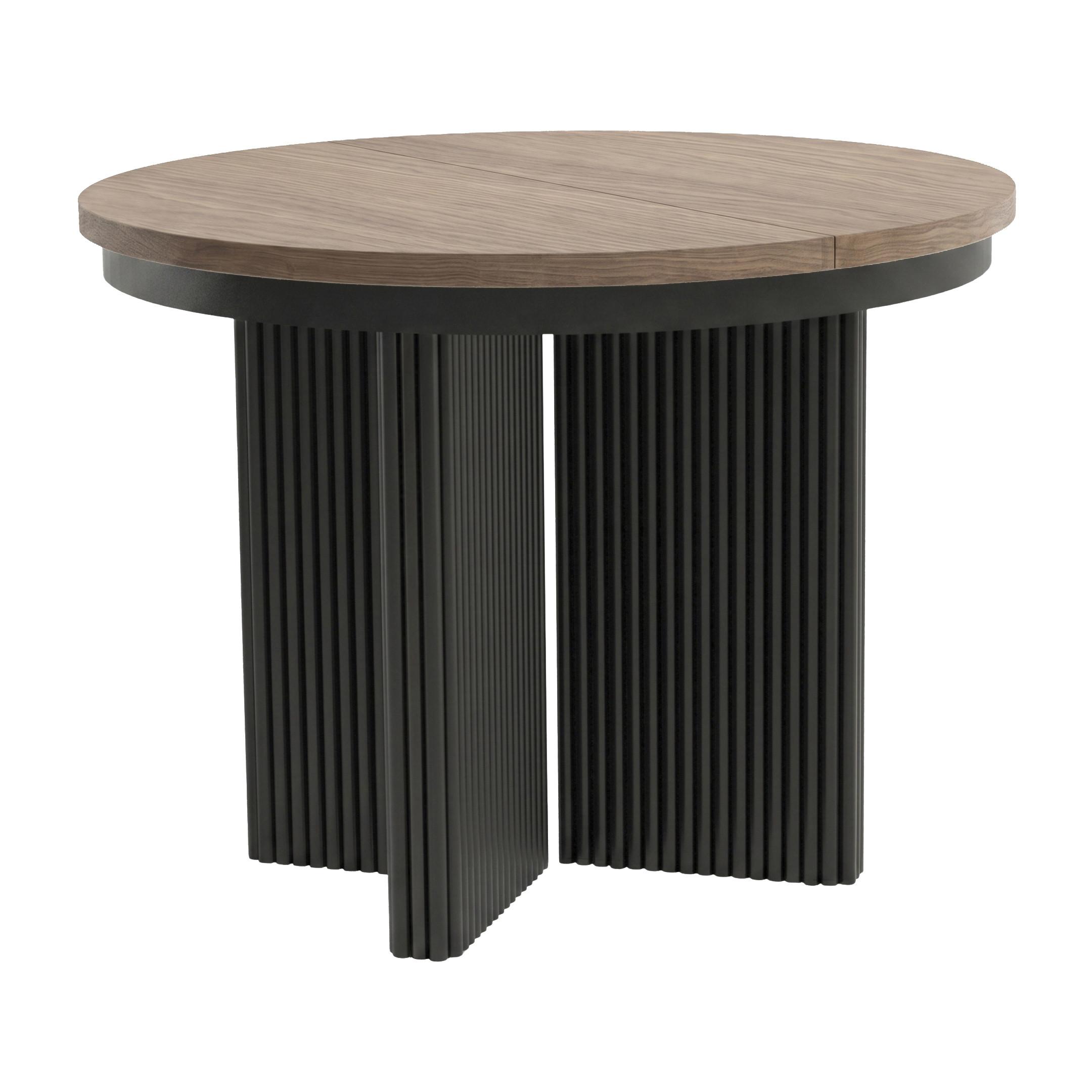 ESSTISCH Prestige runder Design-Tisch, ausziehbar Ø 100–180 cm, Walnuss+Schwarz - Walnussfarben/Schwarz, Metall (100/100/77cm) - Beautysofa