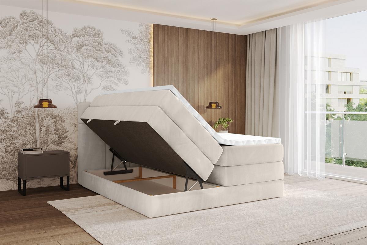 BOXBETT mit Matratze H3/H4 - FAMA KING - 200x200 cm Beige Casablanca - Beige, Holzwerkstoff (200/200cm) - ALTDECOR