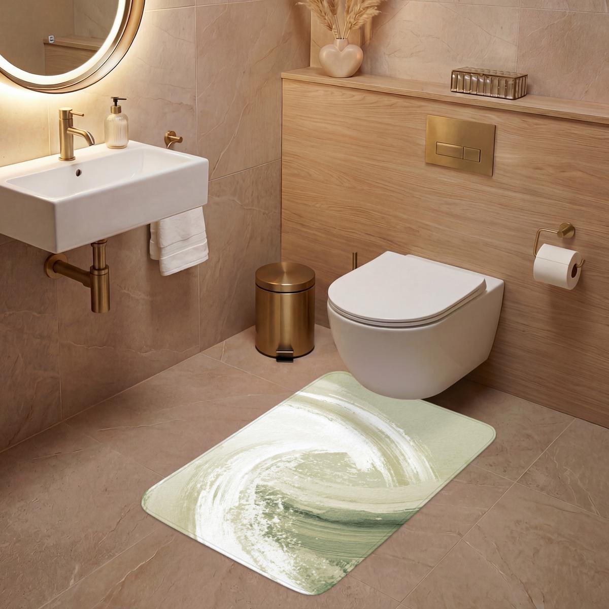 WC-VORLEGER Abstrakt - Pinselstriche - Wellen - Grün Toilettenvorleger 60x90 cm - Mintgrün, Textil (60/1cm) - OnlyWow