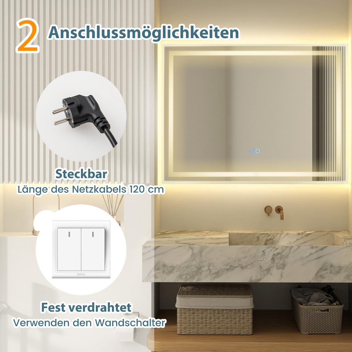 BADEZIMMERSPIEGEL Silber - Silberfarben, Glas (80/3.5/60cm) - COSTWAY