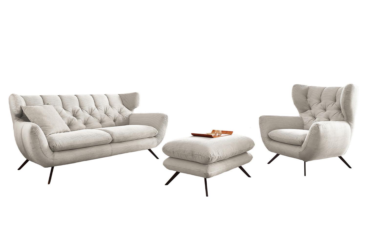 SITZGRUPPE CHARME Cremeweiß Cord - Creme, Textil (200/94/95cm) - KAWOLA