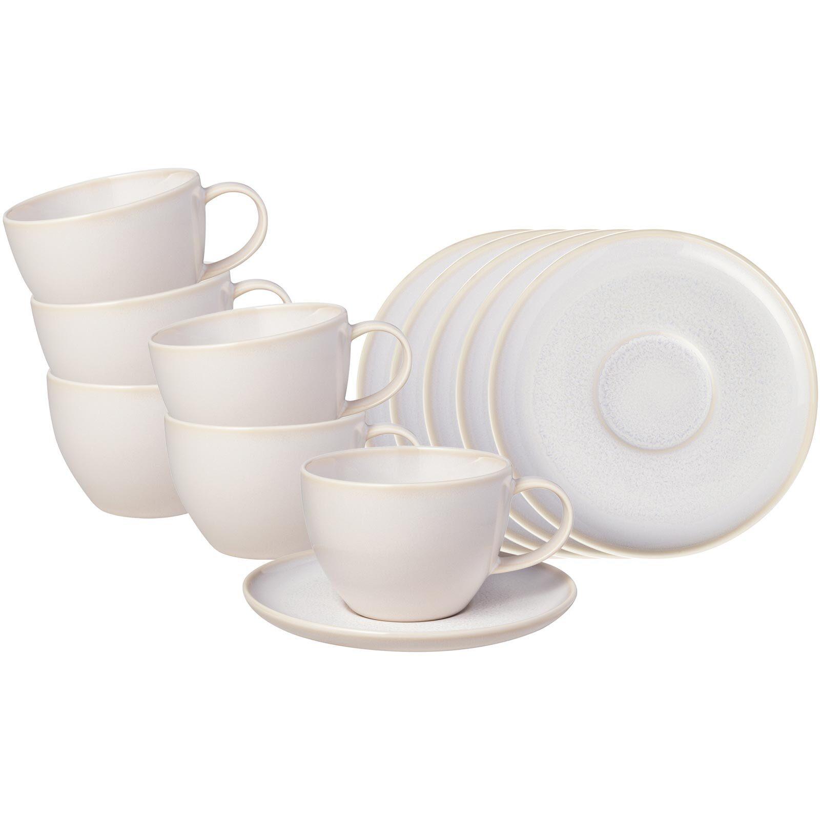KAFFEETASSEN MIT UNTERTASSEN Crafted Cotton 170 ml 12-tlg. - Weiß, Keramik (14.9/8.4/14.9cm) - like.Villeroy & Boch
