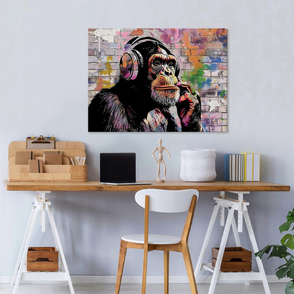 LEINWANDBILD Abstrakt Banksy Affe 120x80 - Multicolor, Holzwerkstoff (120/80cm) - Wallarena