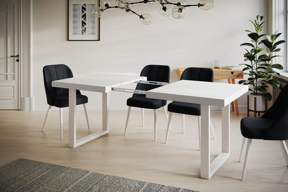 INDUSTRIELLER Esszimmertisch LOFT-U, ausziehbarer Tisch, Größe: 120-220X80X77 cm, Wohnzimmertisch Farbe: Weiß, mit Metallbeinen in Farbe Weiß - Weiß, Holzwerkstoff (120/80/77cm) - Alpi-Möbel