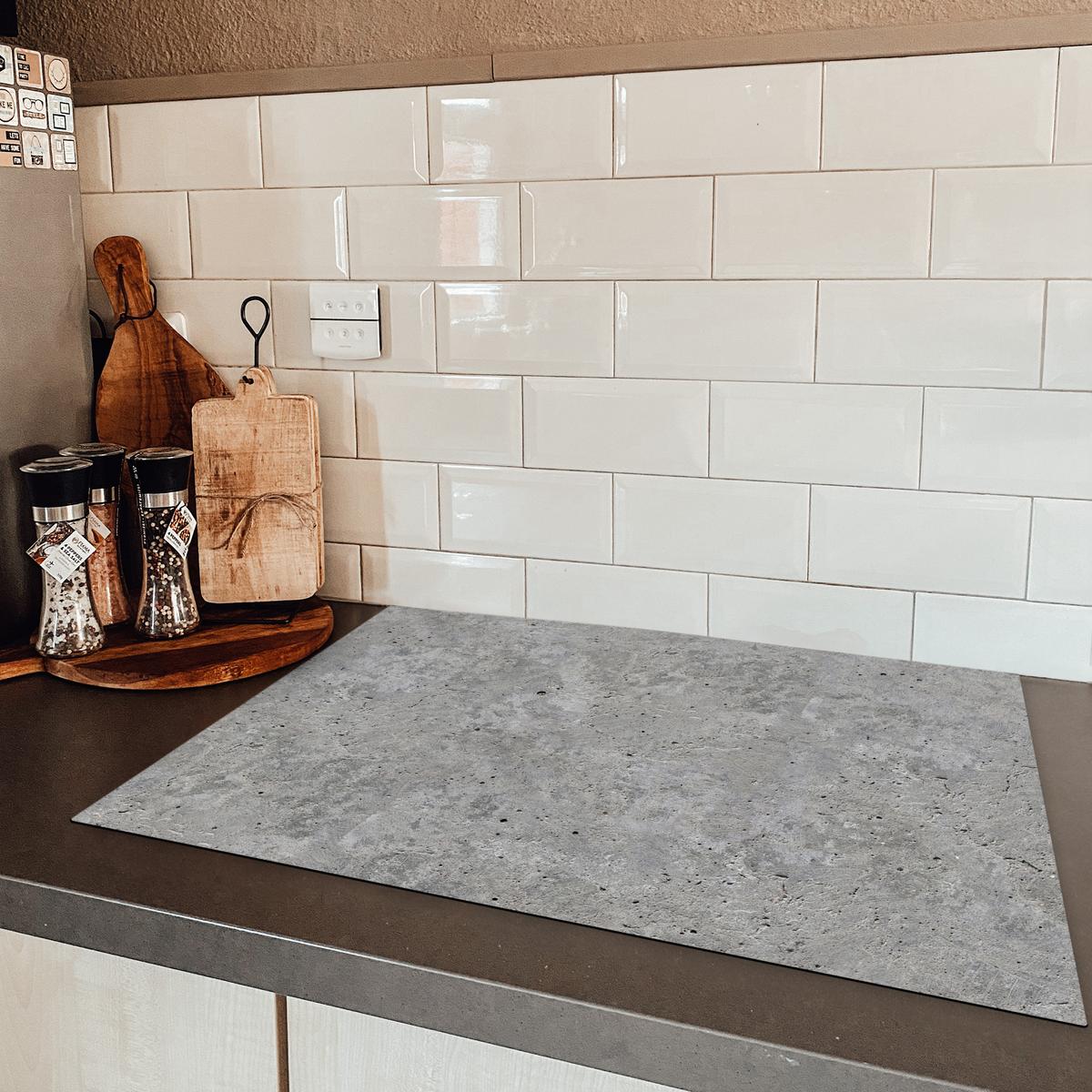 HERDABDECKPLATTE Beton - Schiefer - Grau - Struktur aus Beton Herdabdeckung Induktionsfeld 75x52 cm - Hellgrau, Kunststoff (75/52/0.2cm) - MuchoWow