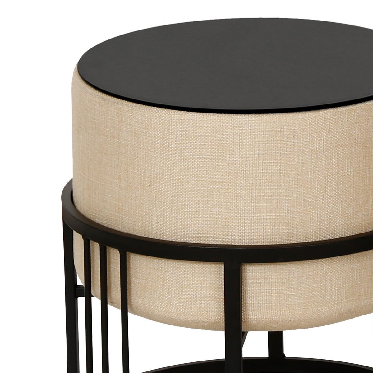 HOCKER-SET 2-TLG. Tas - Beige/Schwarz, Holzwerkstoff/Textil (38/38/38cm) - [en.casa]