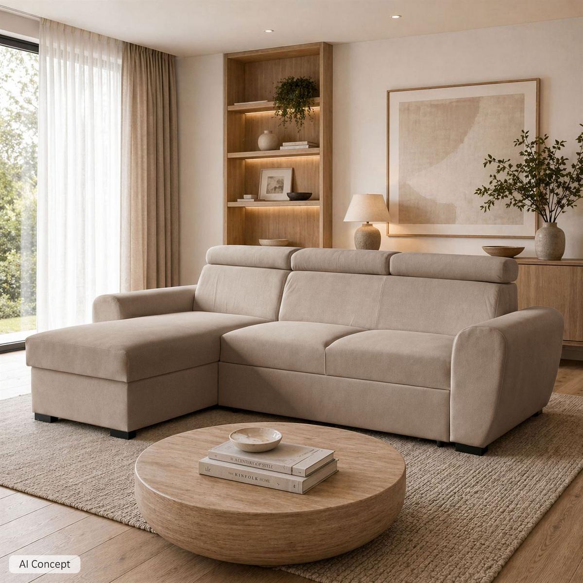 ECKSOFA FALCO mit Schlaffunktion Elli 18 - Beige, Textil (253/174cm) - Lookway