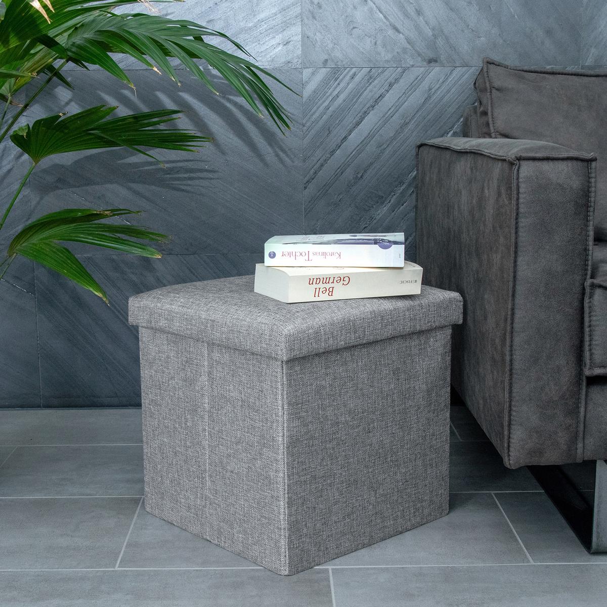 SITZHOCKER mit Stauraum 30/30/30 cm (Grau) - Grau, Textil (38/38/38cm) - Intirilife