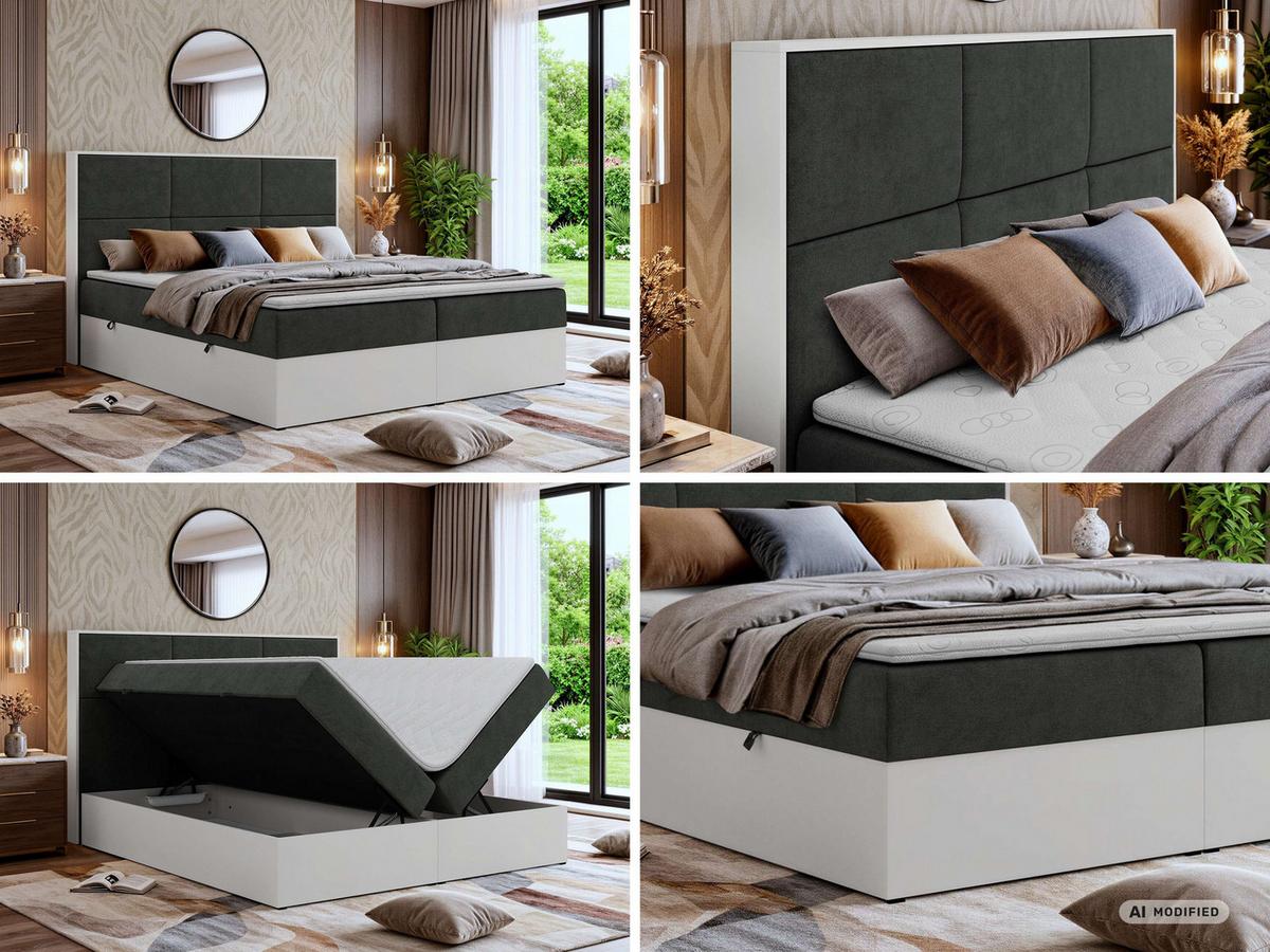 BOXBETT DELVIT 140/200 - Dunkelgrau Stukture - Topper Visco - H3 - Dunkelgrau/Schwarz, Kunststoff/Textil (140/200cm) - MKS