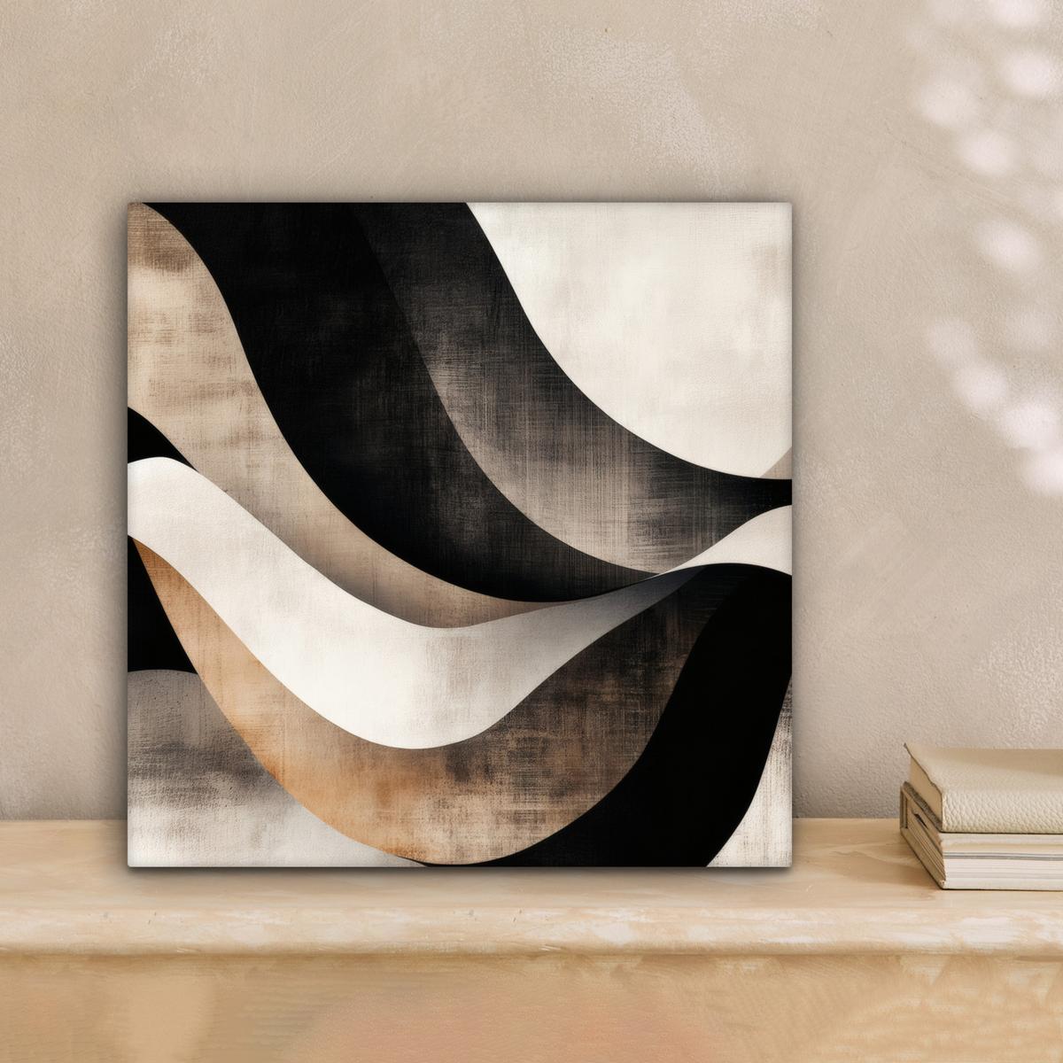 LEINWANDBILD Abstrakt - Wellen - Schwarz - Verwittert Deko Wohnzimmer 20x20 cm - Trüffeleichefarben, Textil (20/20cm) - MuchoWow