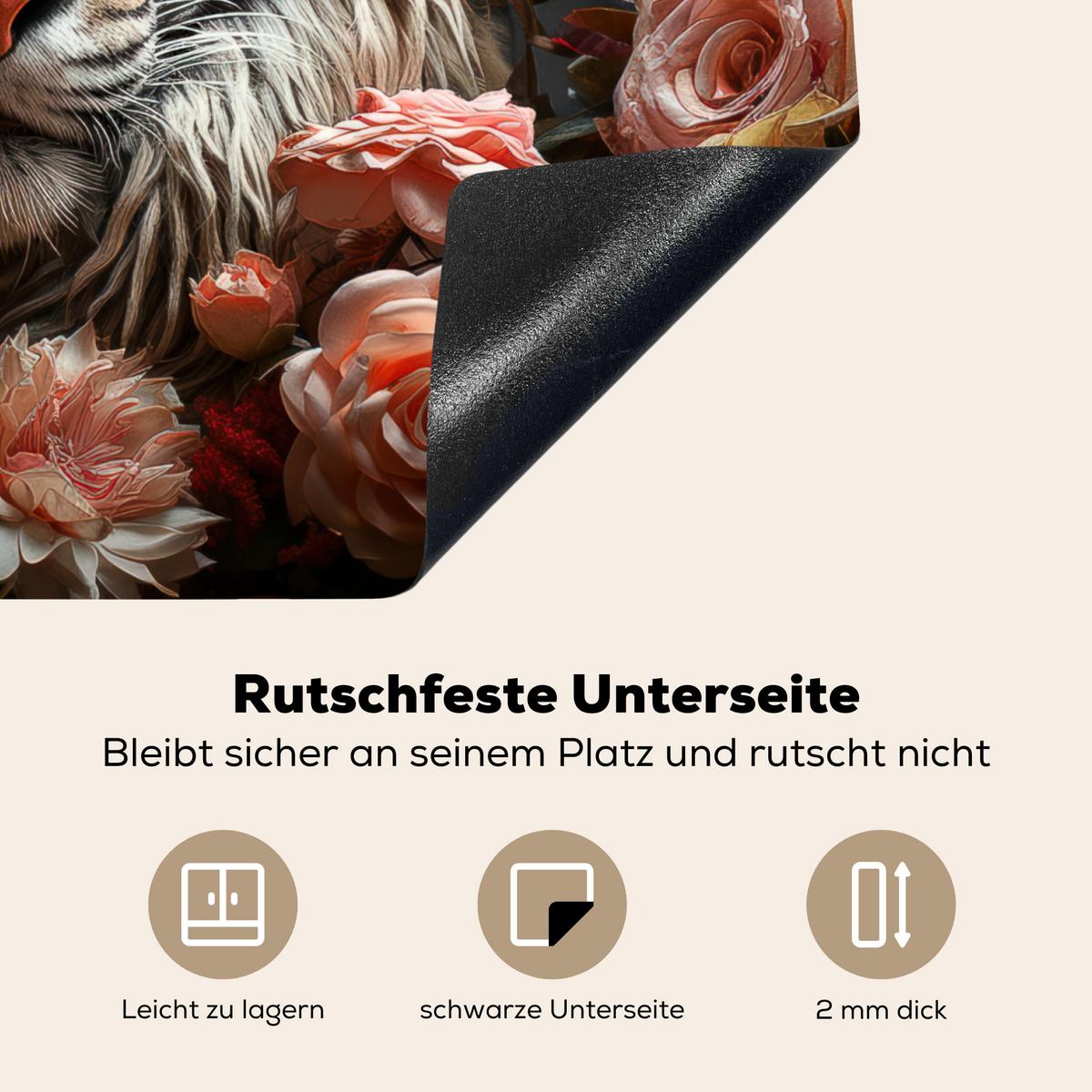 HERDABDECKPLATTE Tiger - Tier - Natur - Floral - Botanisch Herdabdeckung Induktionsfeld 65x52 cm - Orange, Kunststoff (65/52/0.2cm) - MuchoWow