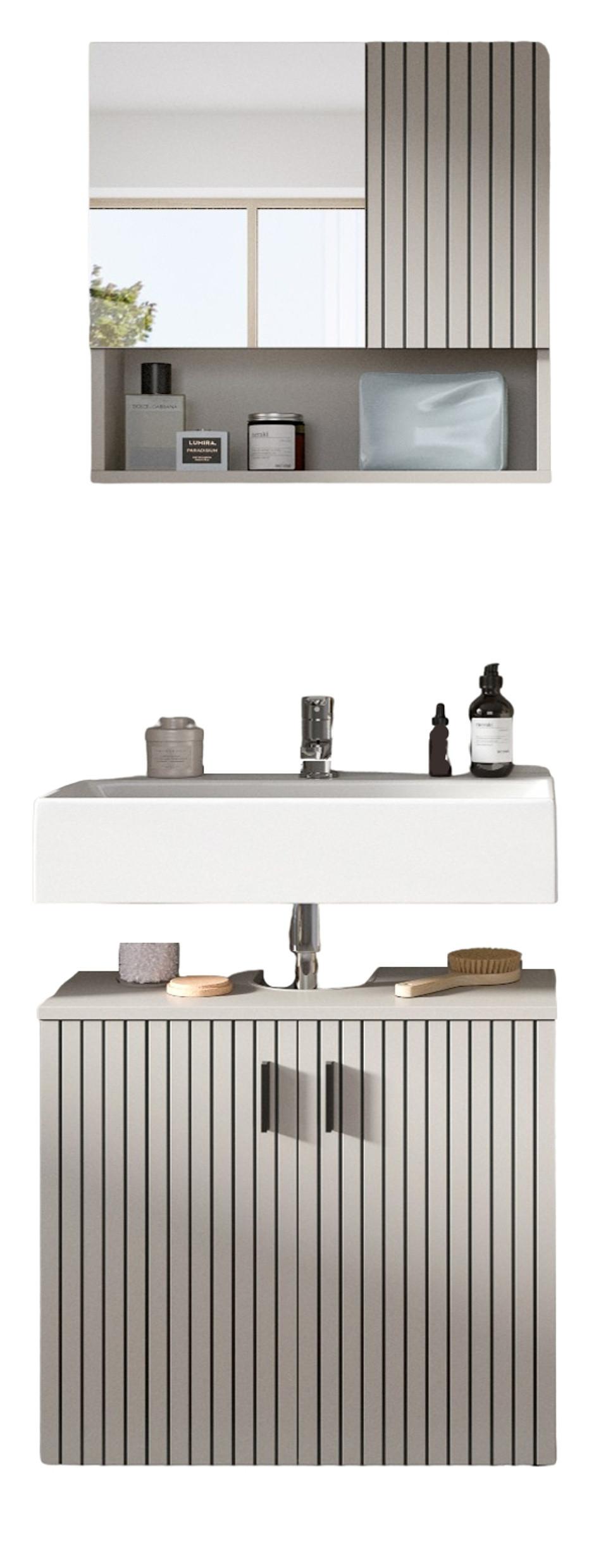 BADMÖBEL-SET Kaschmir 2-teilig 60 cm, Badkombination in modernem Design - Kaschmir/Schwarz, Glas/Holzwerkstoff (60/180/30cm) - Inn.Furn