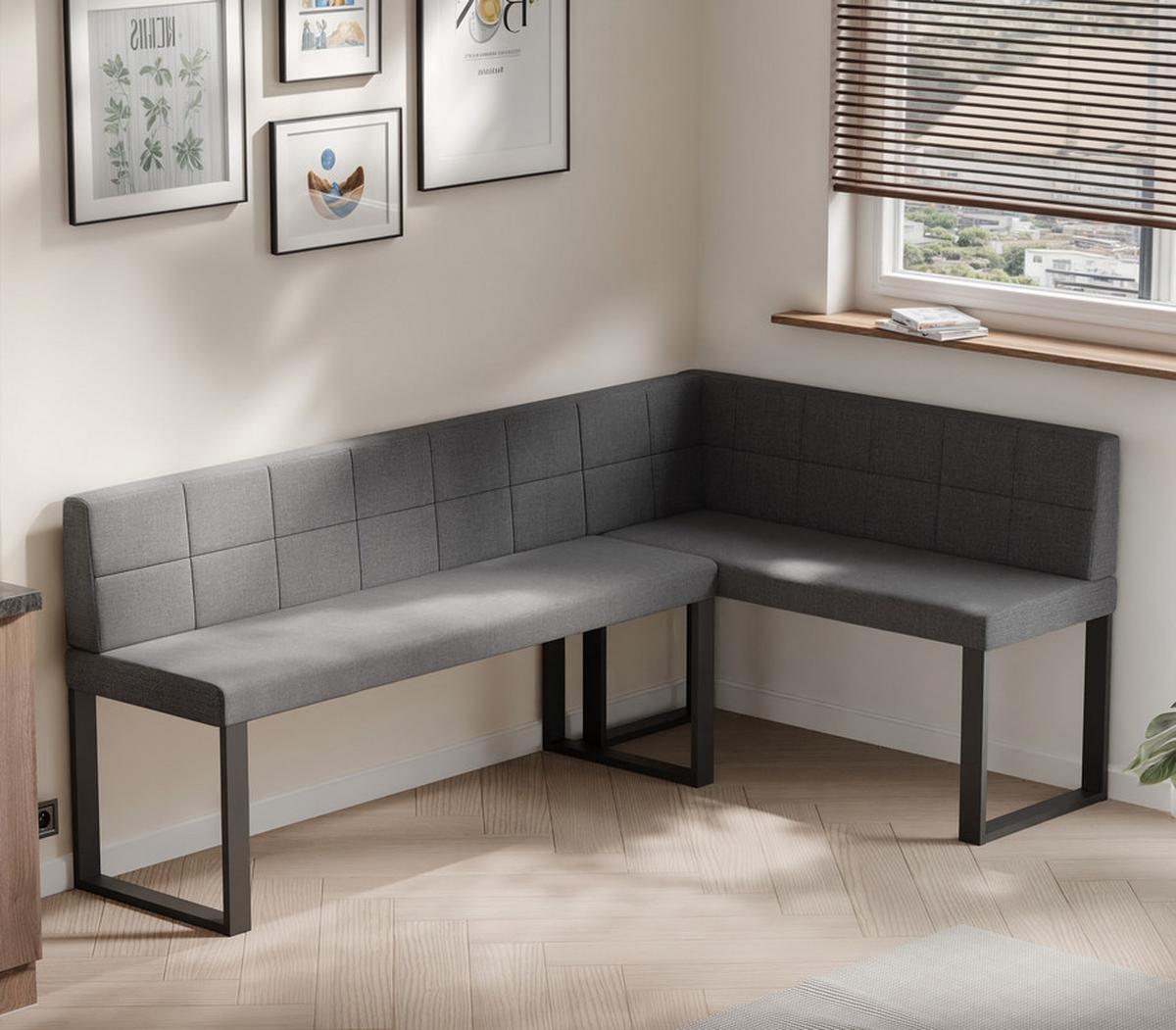 ECKBANK rechts SANA U Webstoff gesteppt, 142/196 cm Dunkelgrau - Dunkelgrau, Textil/Metall (142/196cm) - Idohome