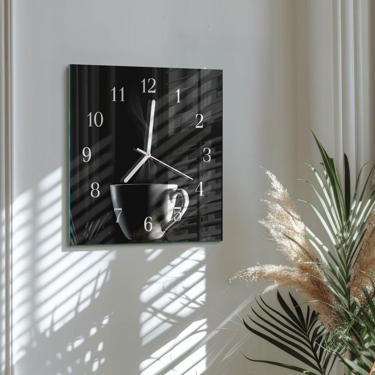 WANDUHR aus Glas 30x30 cm - Tasse - Schwarz, Glas (30/30/0.4cm) - TULUP