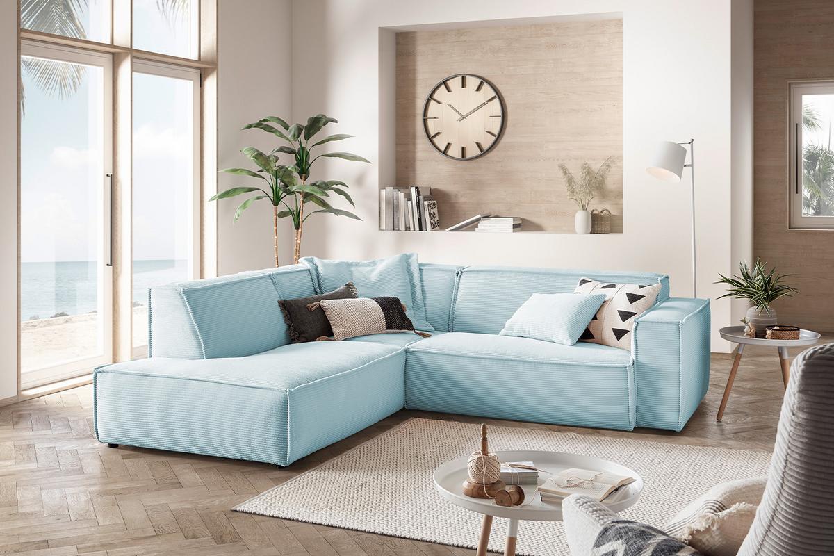 ECKSOFA SAMU Hellblau Cord - Schwarz/Hellblau, Textil (254/224cm) - KAWOLA