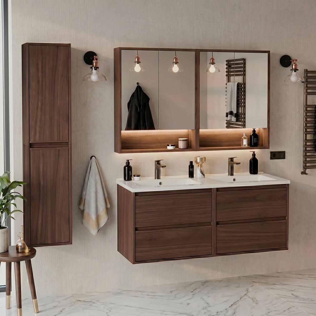 BADMÖBEL 121cm 2er-Set Dunkles Holz - Braun, Holzwerkstoff (121/52/46cm) - Petits-meubles