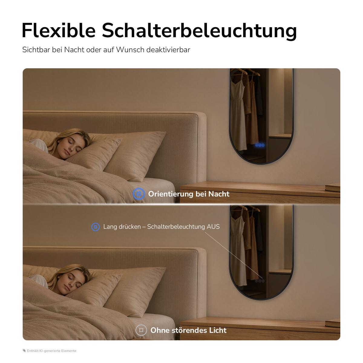 BADSPIEGEL oval mit LED-Beleuchtung 50 x 90 cm Antibeschlag Schwarz - Schwarz, Glas (90/50/3cm) - EMKE