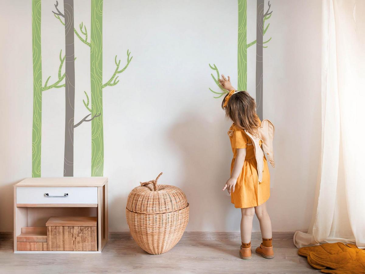 WANDAUFKLEBER 100x145cm - Pastellfarbener Wald - Multicolor, Kunststoff (100/145/0.1cm) - Wallfluent