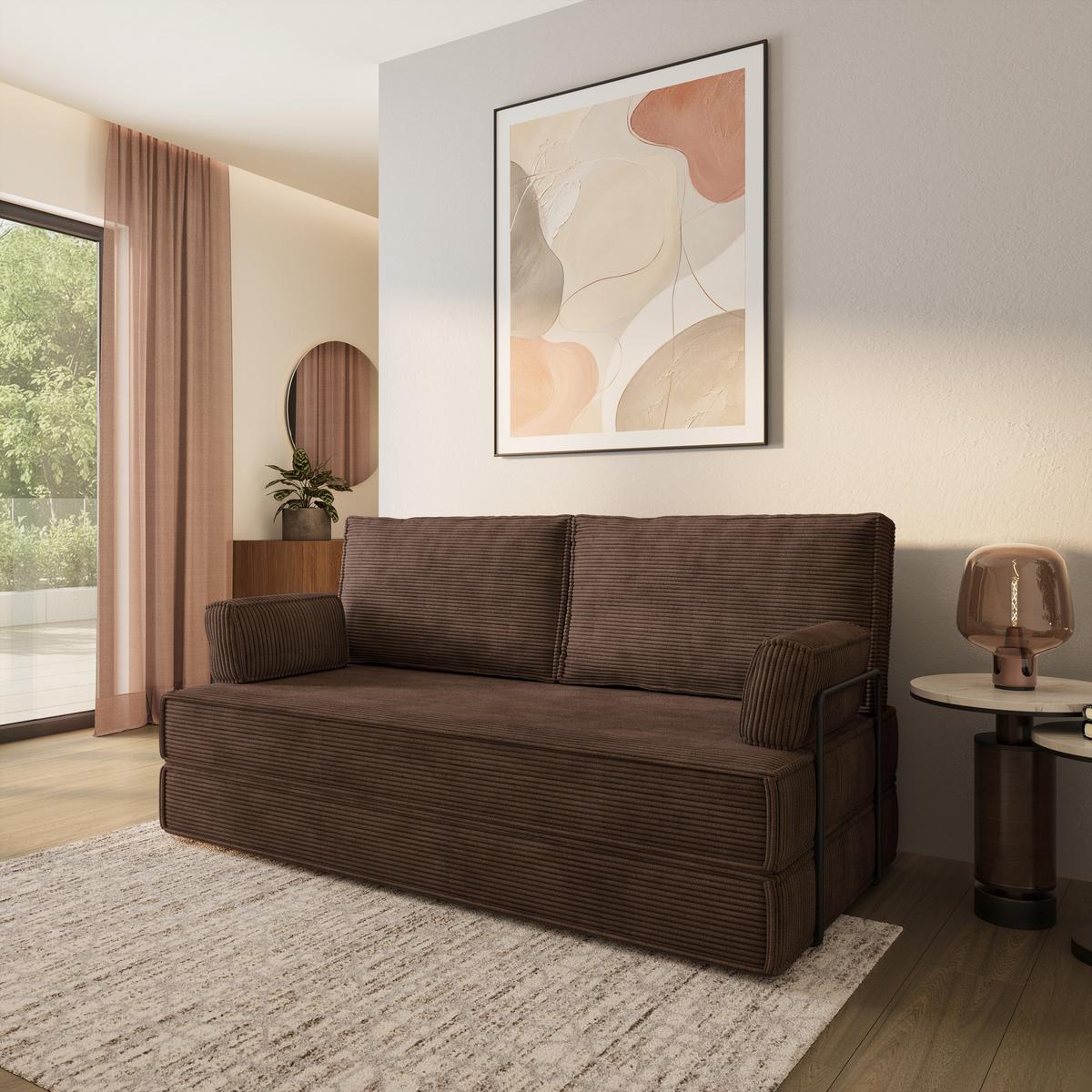 BETTSOFA SILAR aus Schaumstoff Kordstoff Braun Schlaffunktion - Braun, Textil (170/86/80cm) - MASSENO