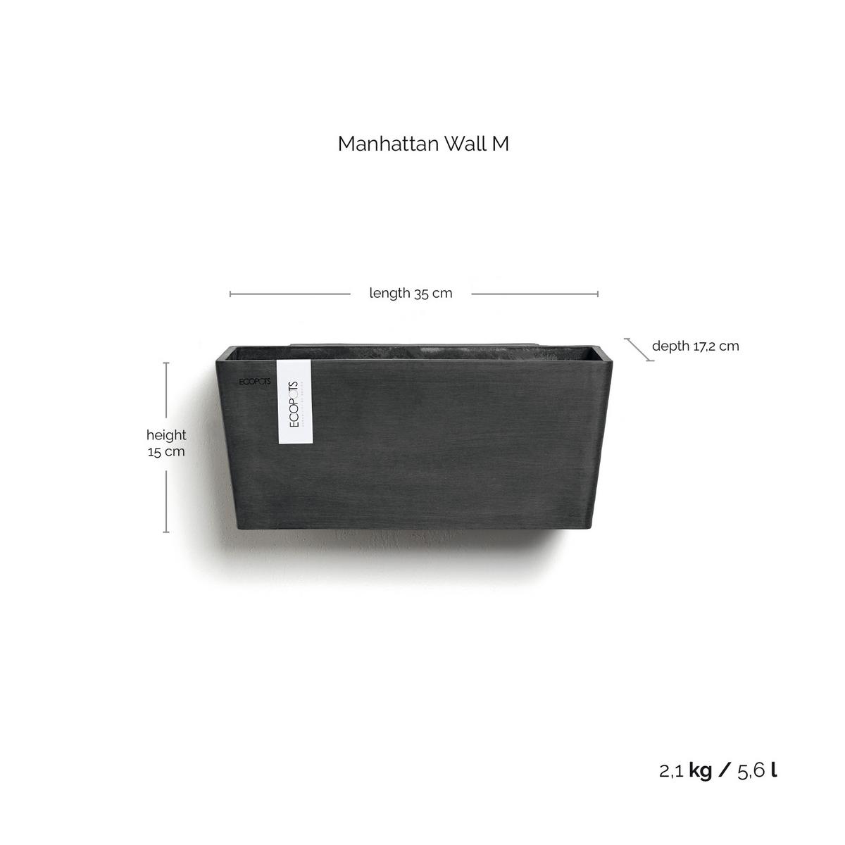 BLUMENTOPF Manhattan Wall 35/17,2/15 cm Dunkelgrau - Dunkelgrau, Kunststoff (35/15cm) - Ecopots
