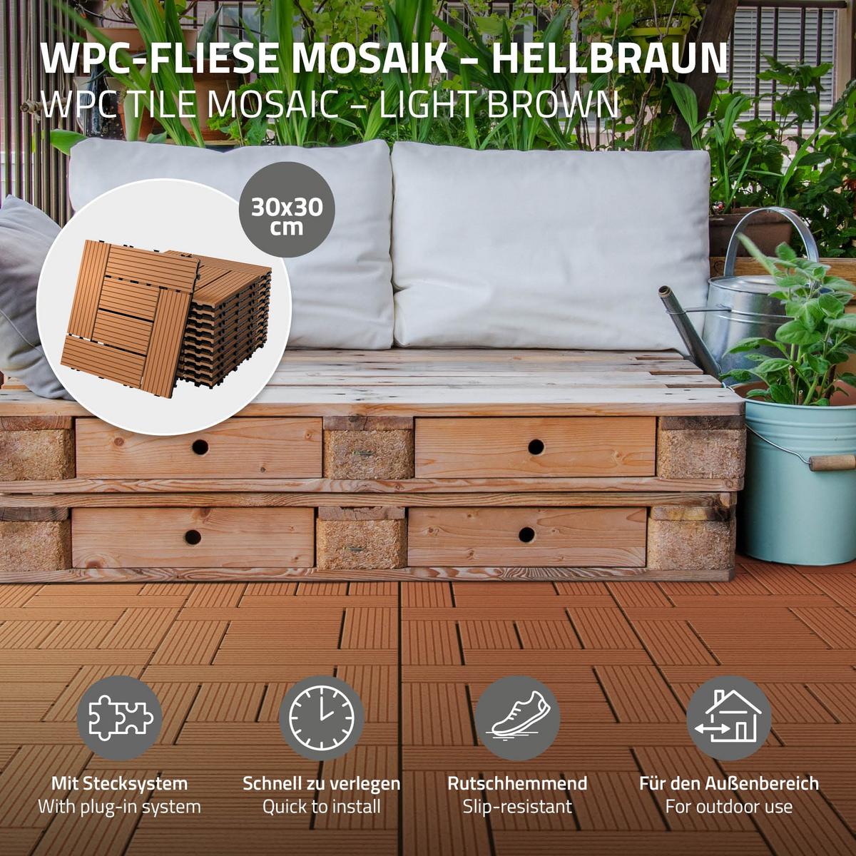 BODENPLATTE Mosaik 2er Set - Hellbraun, Holzwerkstoff (30/30/2cm) - ECD-Germany