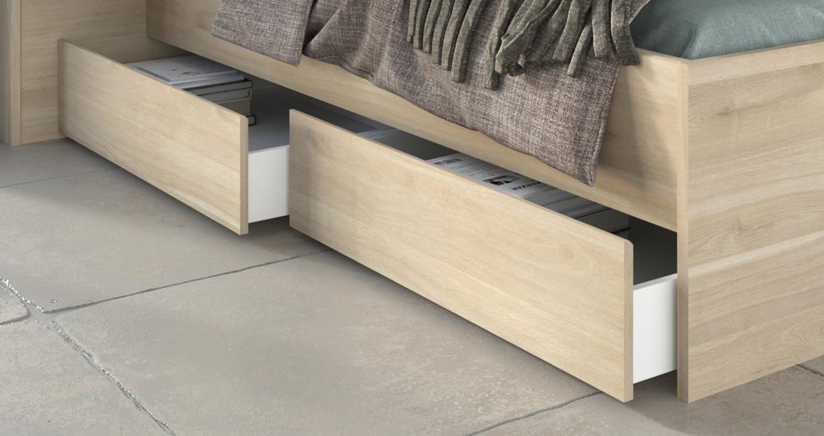 STAURAUMBETT Eiche japanisch, Bett Liegefläche 180 x 200 cm - Eichefarben, Holzwerkstoff/Metall (180/200cm) - Parisot Meuble
