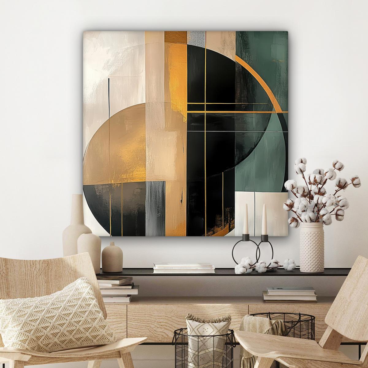 LEINWANDBILD Abstrakt - Gold - Bronze - Grün - Formen - Modern Deko Groß 90x90 cm - Multicolor, Textil (90/90cm) - MuchoWow