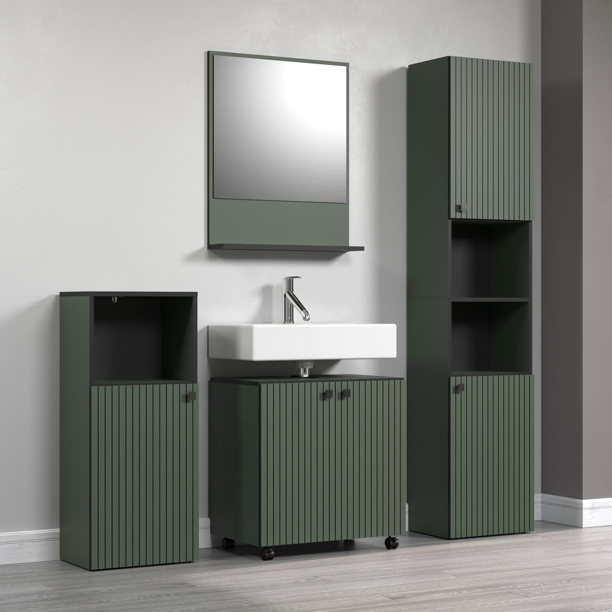 BADEZIMMERSÄULE mit Rillen, 2 Türen und 2 Fächern - purebliss 112/15/44,5 cm - Grün, Holzwerkstoff (40/186/31cm) - Trendteam