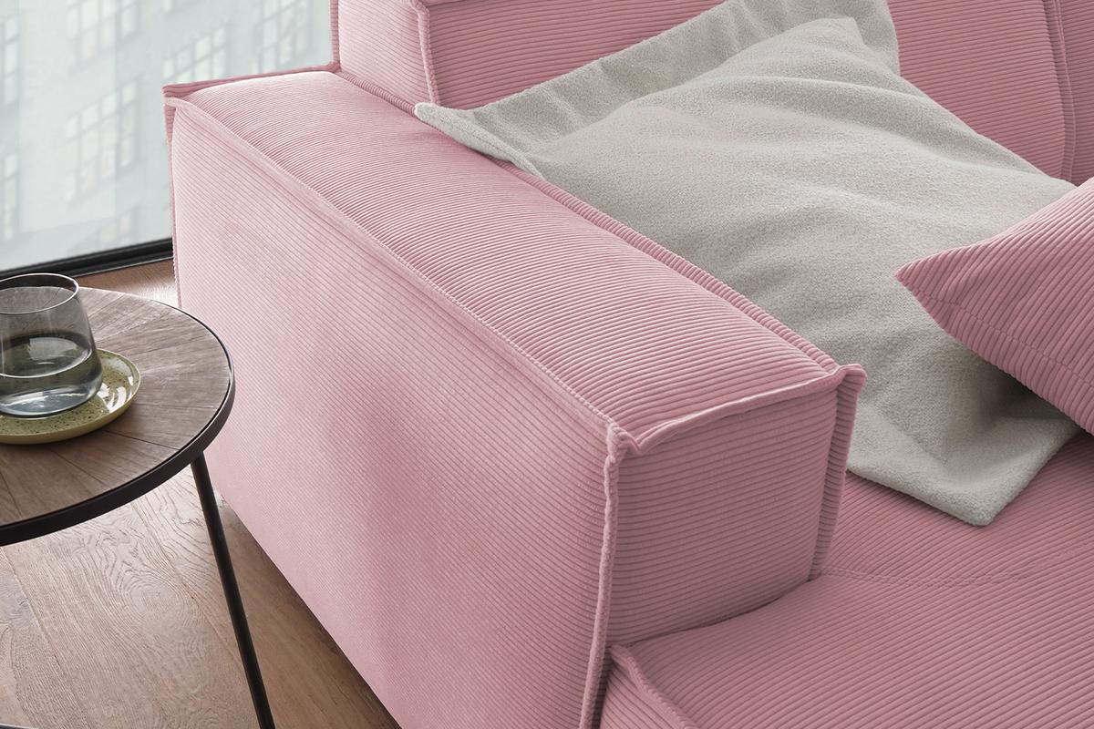 BIG SOFA SAMU Pink Cord - Schwarz/Rosa, Textil (256/72/168cm) - KAWOLA