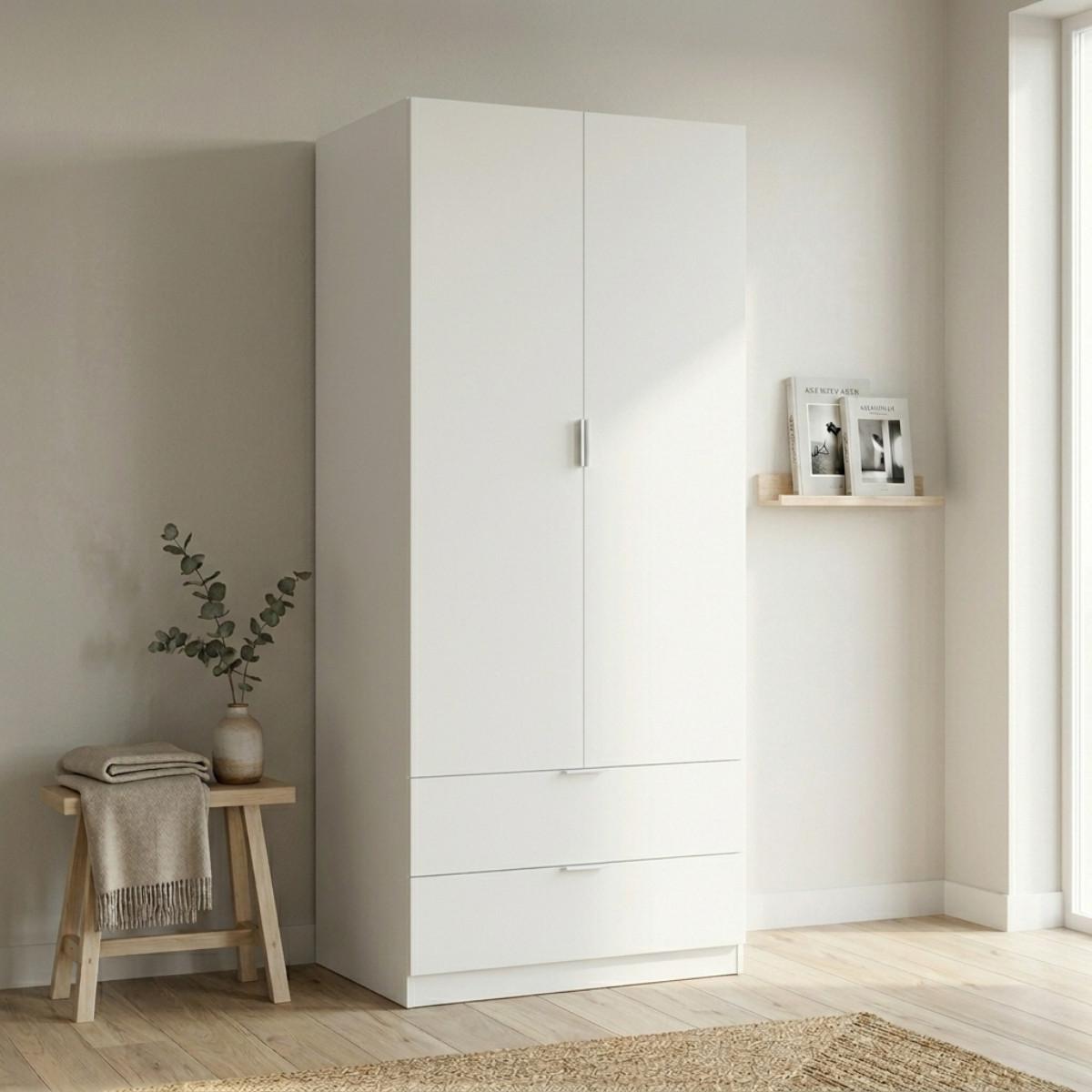 SCHRANK 2 Türen 2 Schubladen 81,2/180/52 cm - Weiß, Holzwerkstoff (81.2/180/51cm) - Calicosy