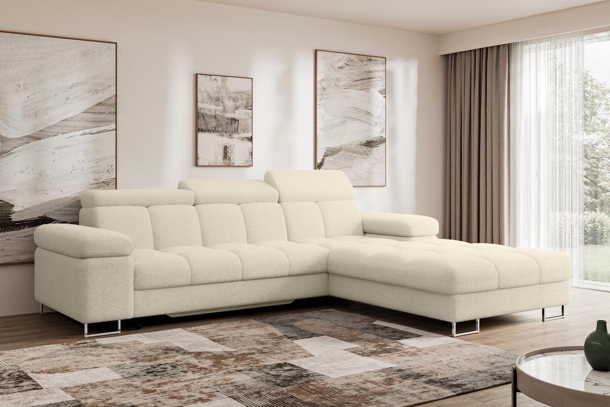 ECKSOFA mit Schlaffunktion Ottomane Rechts COMA L 271x203x79 Beige Bouclé - Sandfarben, Holzwerkstoff/Textil (203/271cm) - ALTDECOR