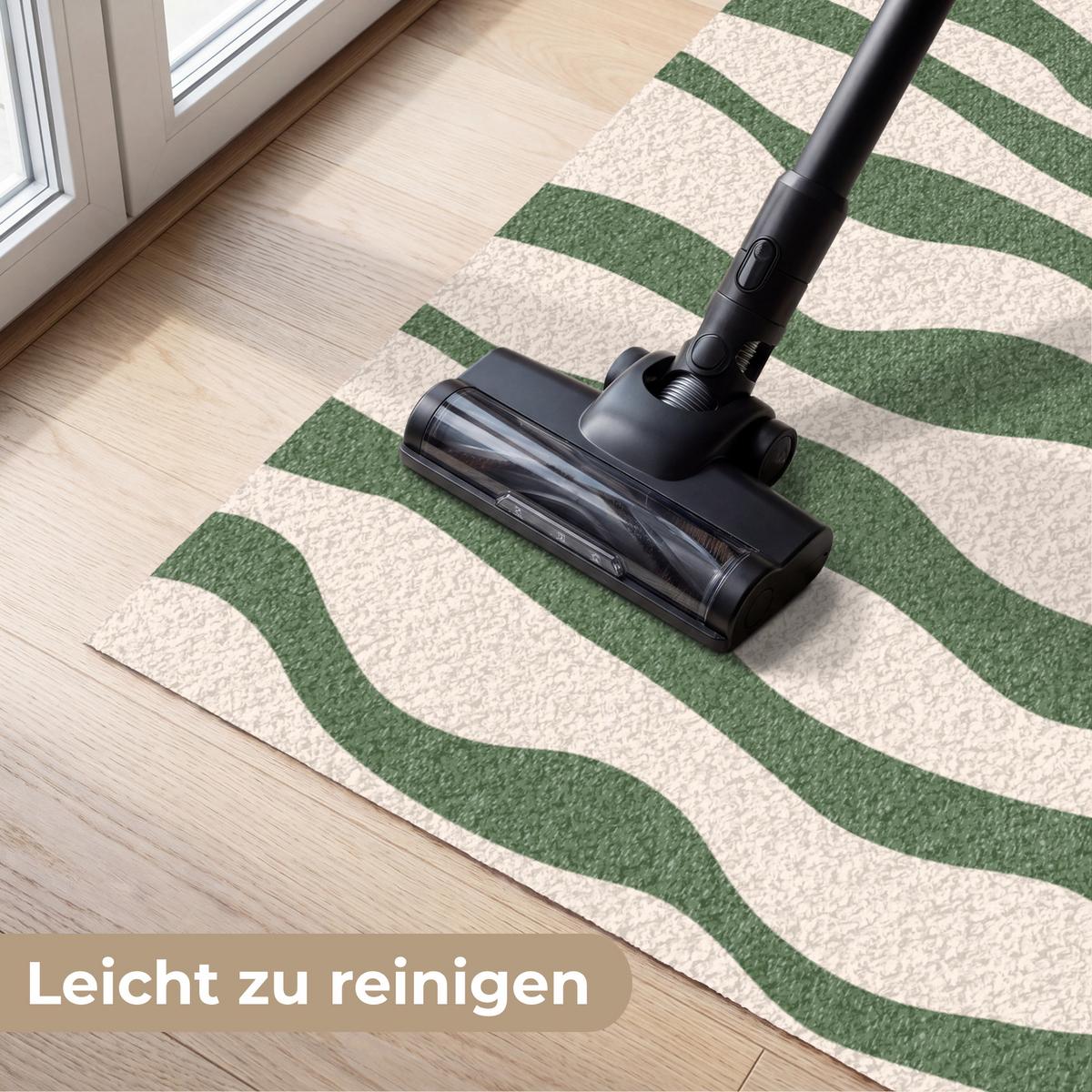 FUSSMATTE Wellenlinien - Beige - Grün - Streifen - Abstrakt Fußabtreter 150x90 cm - Dunkelgrün, Kunststoff (150/0.4cm) - MuchoWow