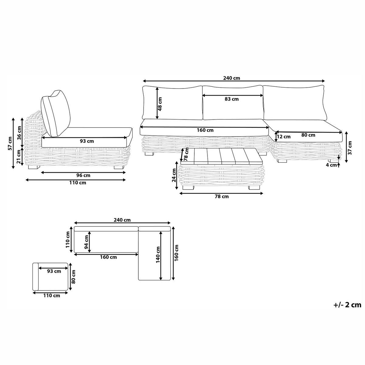 LOUNGE SET 4-Sitzer natürlich rechtsseitig modular Varallo - Naturfarben, Naturmaterialien - Beliani