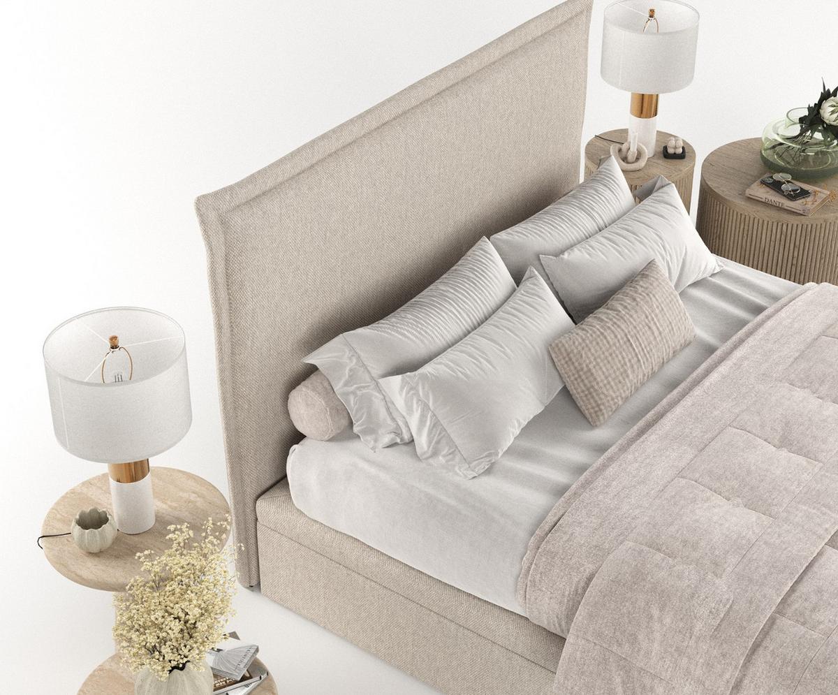 POLSTERBETT Eliot mit Stauraum 120/200 cm Hellbeige im Megan Stoff - Sandfarben/Schwarz, Holz/Holzwerkstoff (120/200cm) - AltaBeds