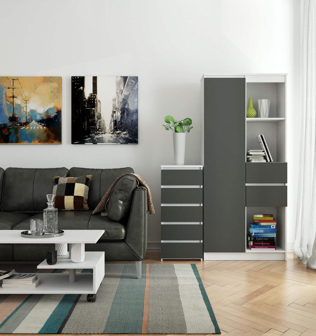 KOMMODE Weiß, Graphit Grau 92/40/35 - Weiß, Holzwerkstoff (40/92/35cm) - RAUMHIRSCH FURNITURE