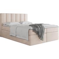 BOXBETT Amira mit Bettkasten, Samt Beige 180/200 cm – 7-Zonen Taschenfederkern-Matratze & Komfortschaum-Topper - Ecru/Beige, Holz/Holzwerkstoff (180/200cm) - WFL GROUP