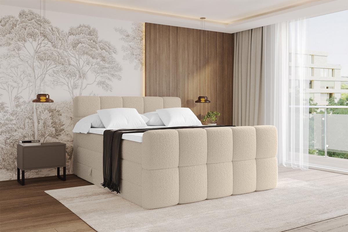 BOXBETT mit Matratze H3/H4 - FAMA-Z KING - 120x200 cm Dunkelbeige Quelle - Creme, Holzwerkstoff (120/200cm) - ALTDECOR