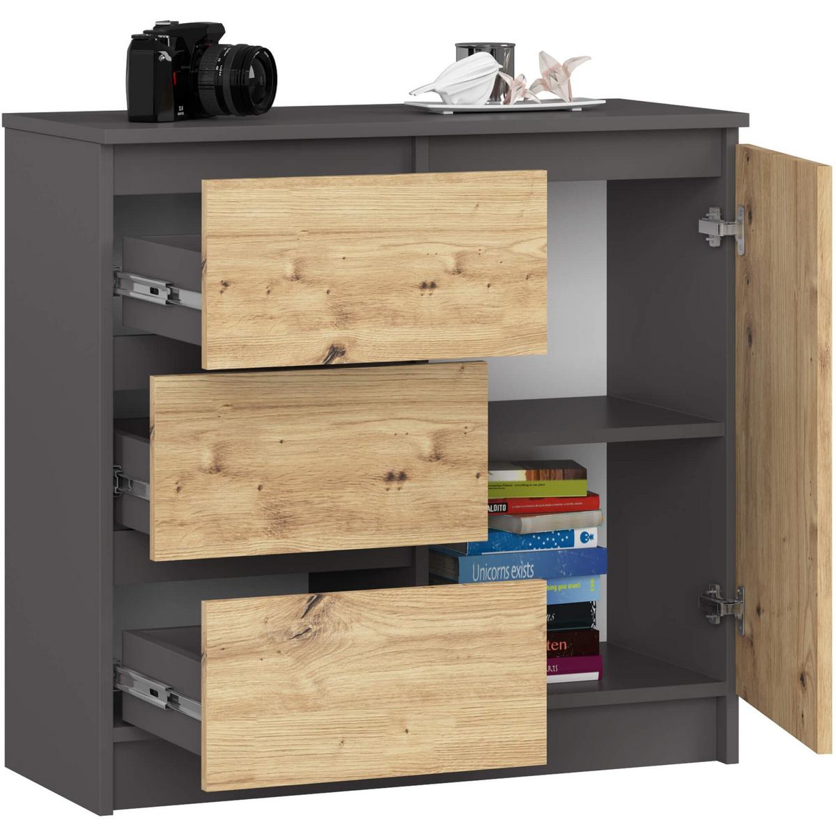 KOMMODE Graphit Grau, Eiche Artisan 77/80/35 - Eiche Artisan, Holzwerkstoff (80/77/35cm) - RAUMHIRSCH FURNITURE