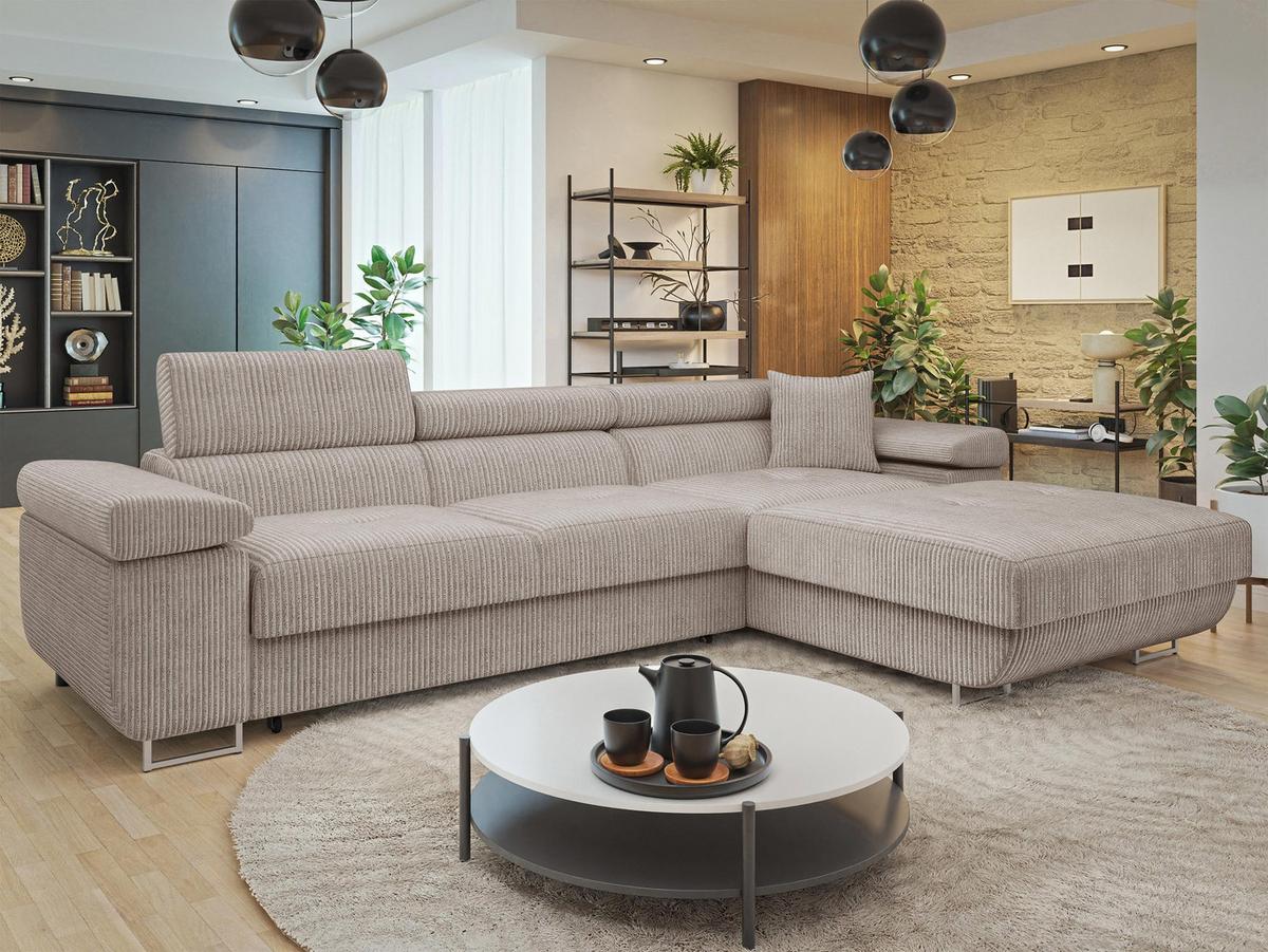 ECKSOFA Torezio Mini Cord, Seite: Rechts - Sahara, Holz/Textil (280/170cm) - MIRJAN24