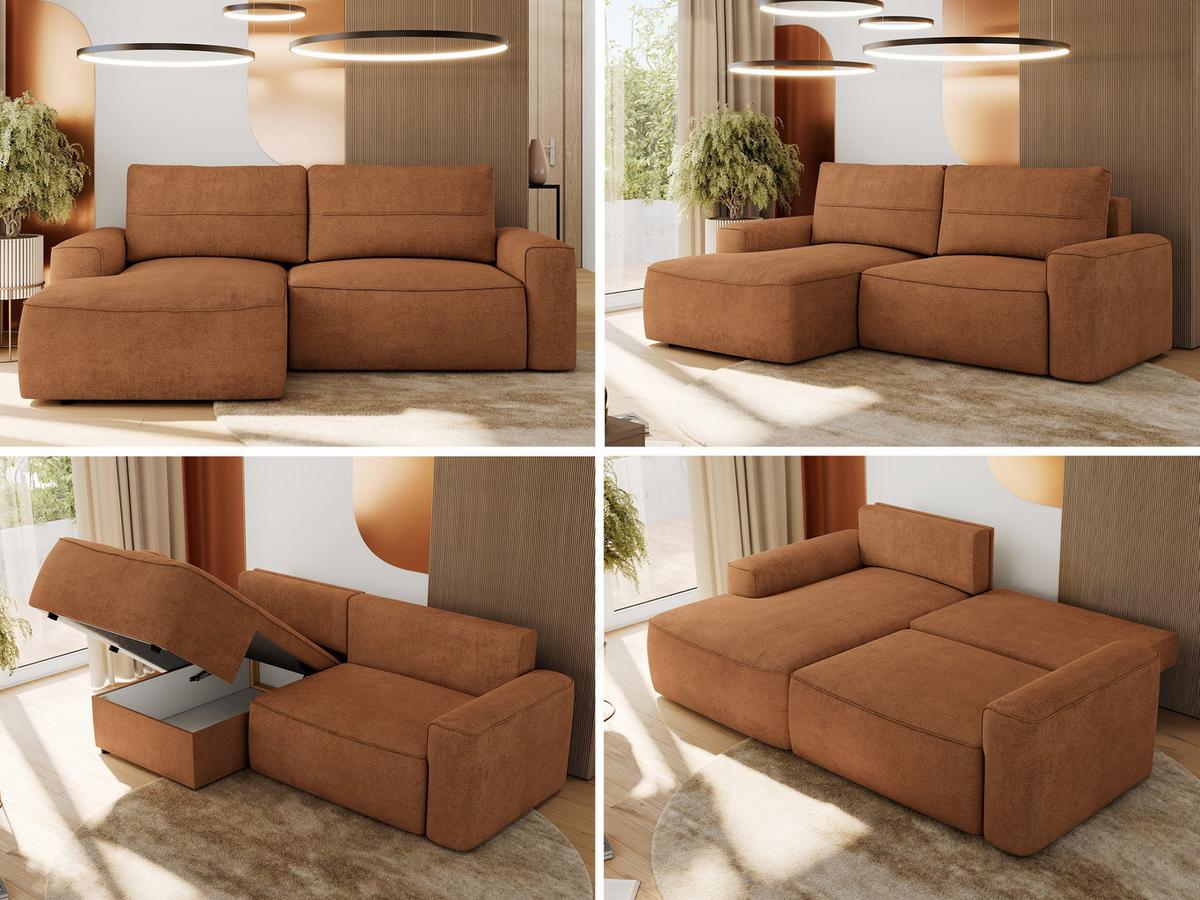 ECKSOFA BELLUNO L Orange Strukture - Links - Schwarz/Orange, Textil (144/233cm) - MKS