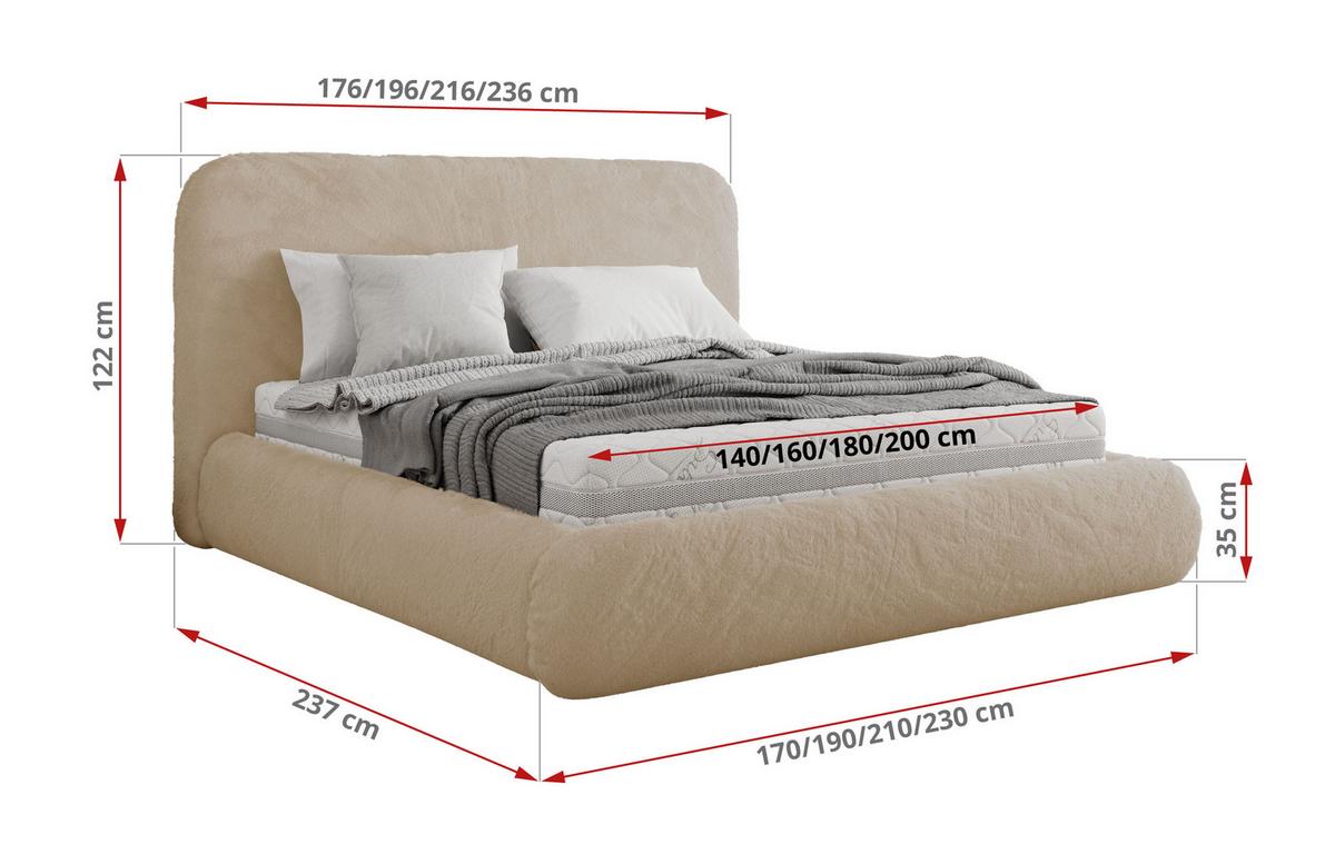POLSTERBETT BENEA CLASSIC 140/200 - Creme Plüsch - ohne Matratze - Creme, Textil (140/200cm) - MKS