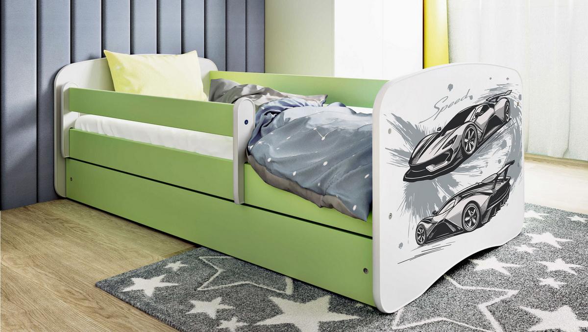 KINDERBETT Emily mit Schublade und Matratze, Grün 70x140 cm - Schwarz, Holzwerkstoff (140/70cm) - WFL GROUP