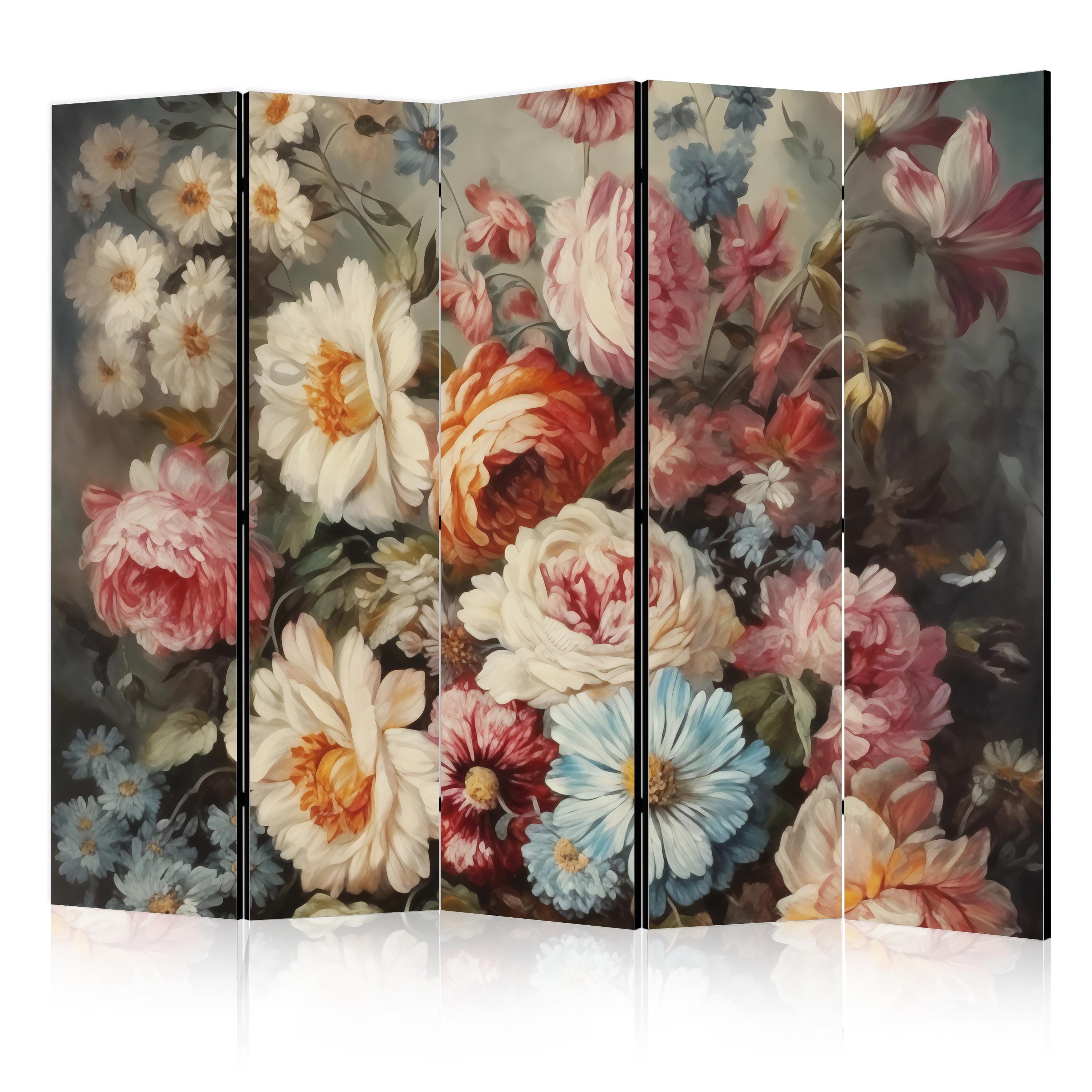 PARAVENT 5-tlg 225x172 cm Wildblumen im Retro - Multicolor, Holz/Textil (225/172/3cm) - Muralo