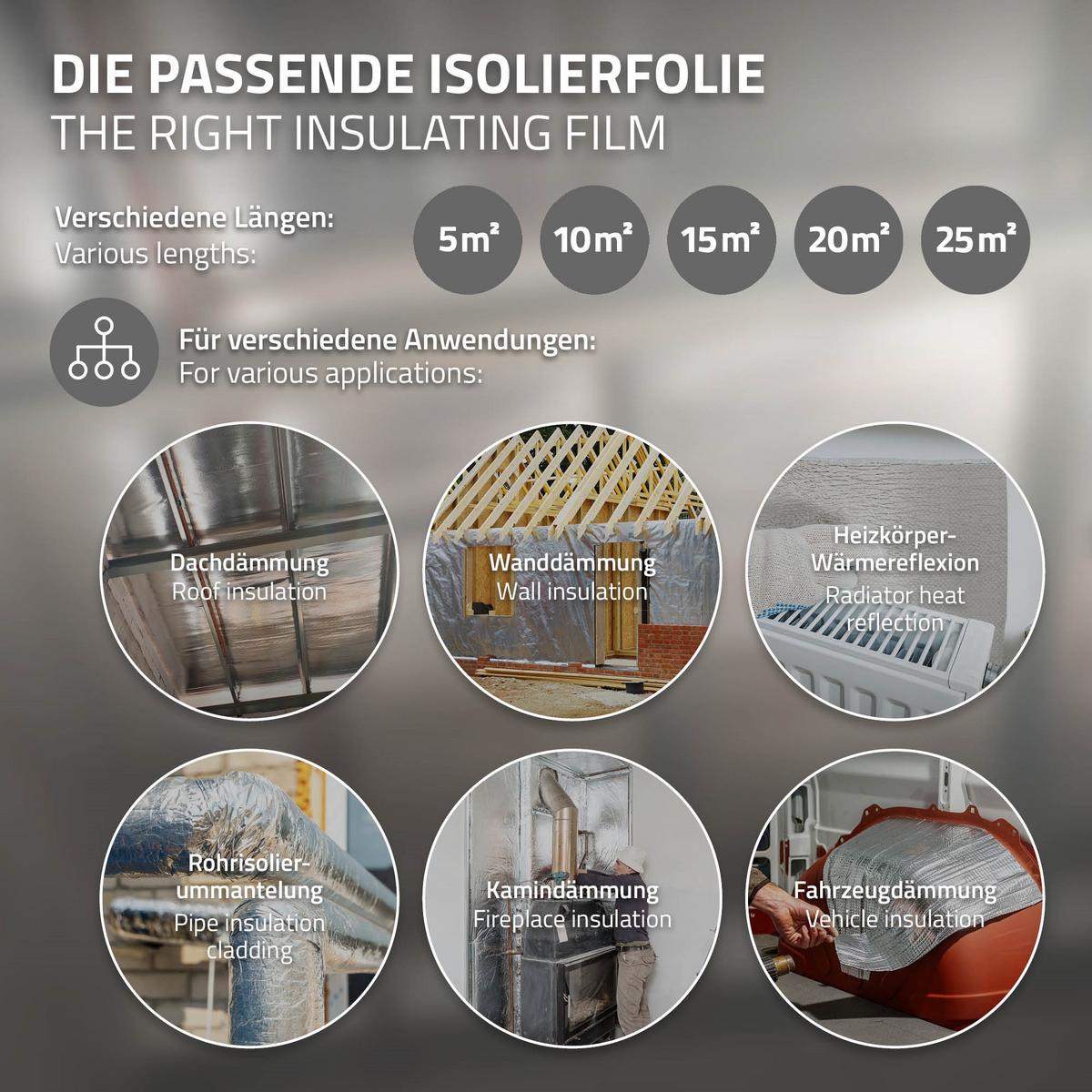 ISOLIERFOLIE 1 x 5 m für Wärmedämmung und Kälteschutz Doppelseitige Alu-Dämmfolie 6mm Dicke - Silberfarben, Kunststoff/Metall (100/0.6/500cm) - ECD-Germany